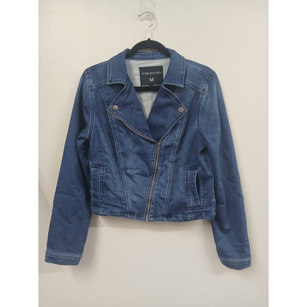 Maurices denim moto jacket in a medium wash. Medium